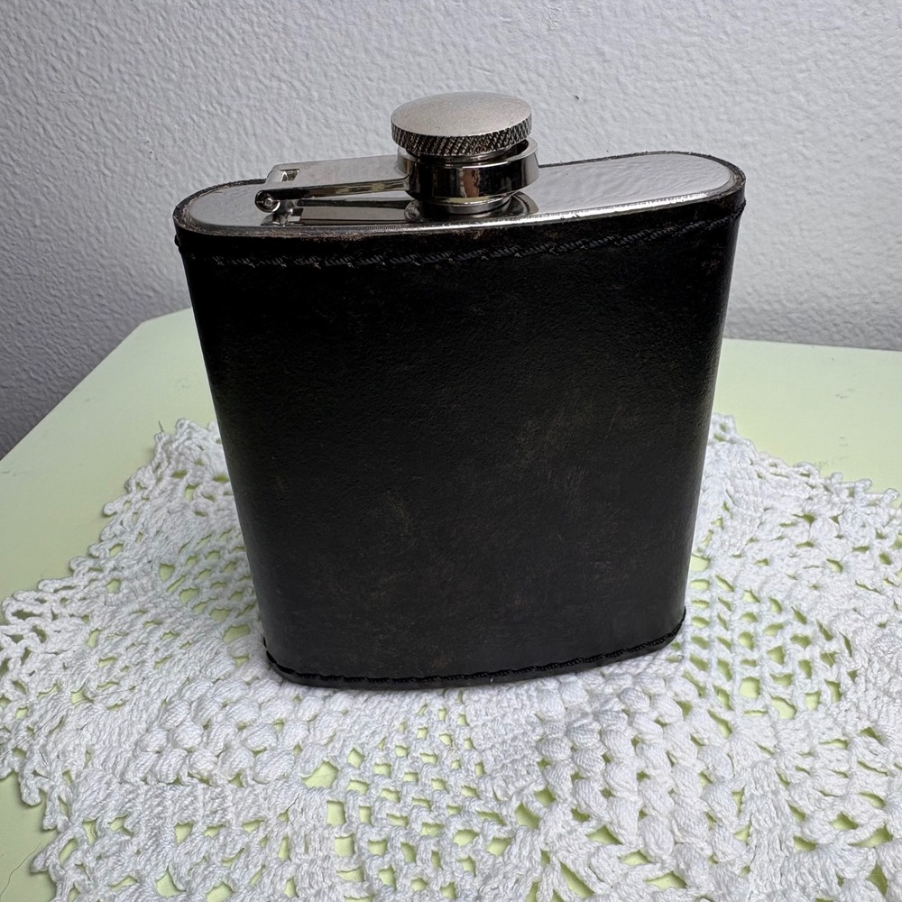 Vintage Unbranded Hip Flask Stainless Steel Faux Leather 7oz